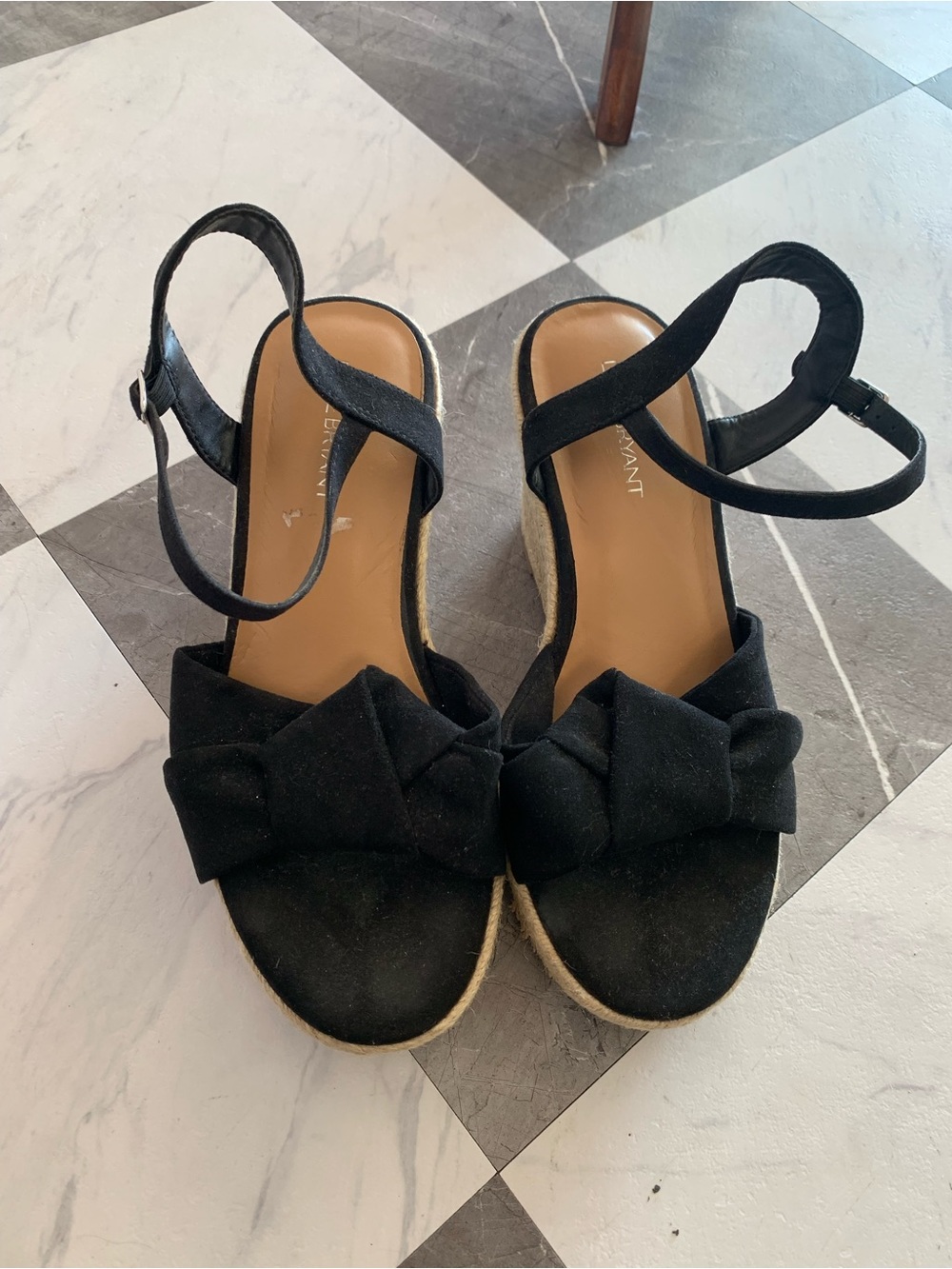 Lane Bryant Black Bow Espadrille Wedge Sandals with Ankle Strap